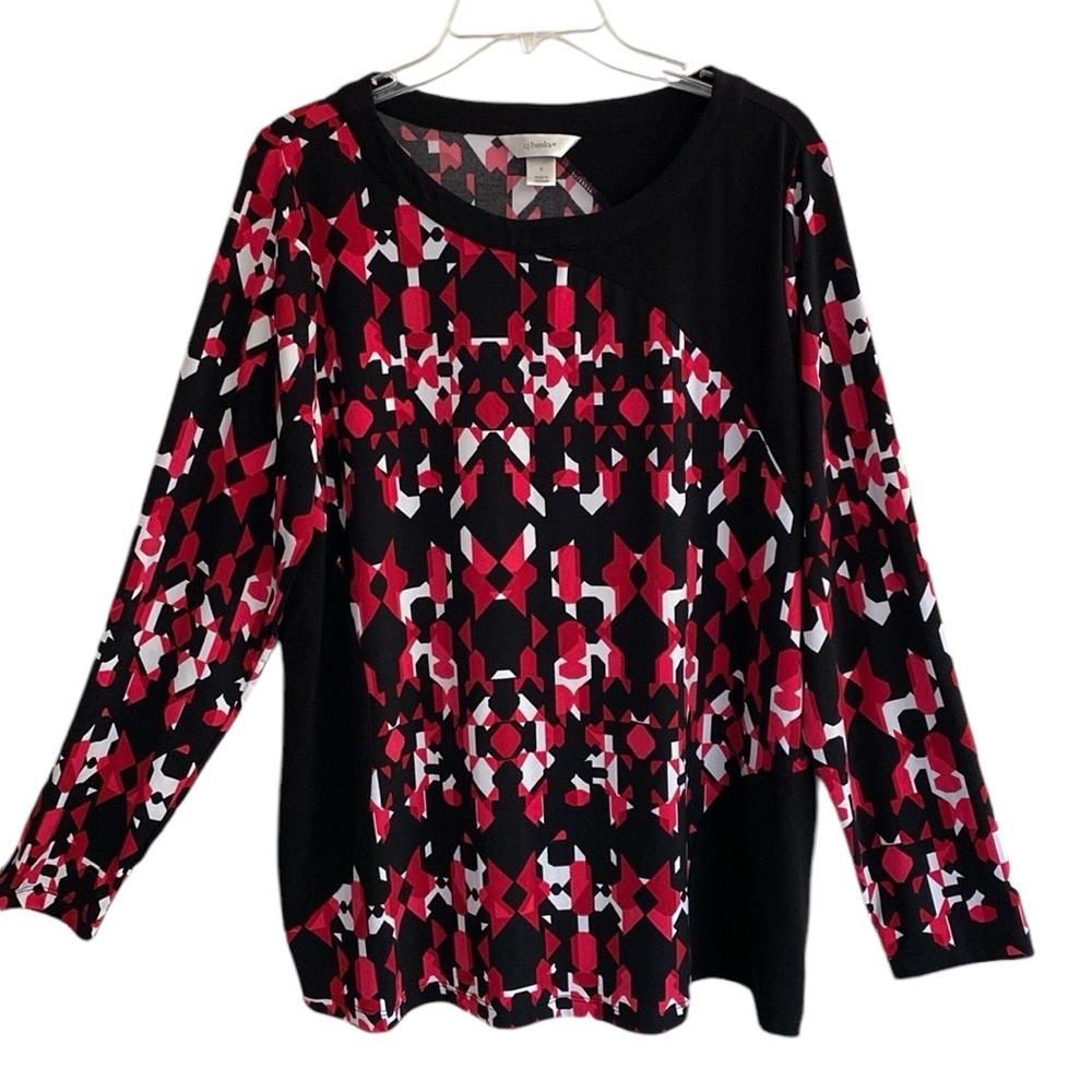 CJ Banks Black Red Black Red Tunic Slinky Top Size EXTRA LARGE